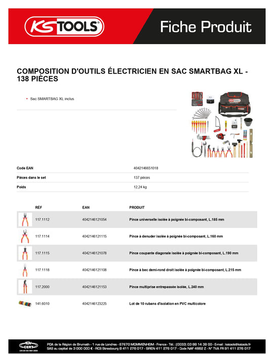 Composition d'outils électricien en sac SMARTBAG - 138 pièces