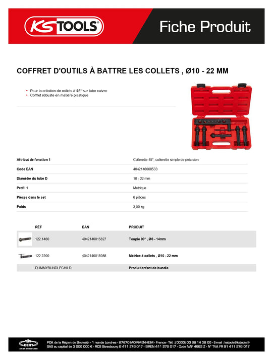 COFFRET D'OUTILS À BATTRE LES COLLETS , Ø10 - 22 MM