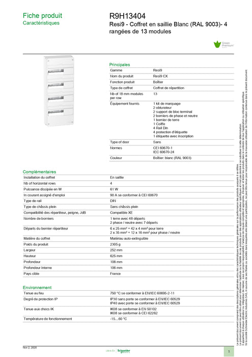 COFFRET ELECTRIQUE SCHNEIDER - 4 RANGEES DE 13 MODULES 3SCR9H13404