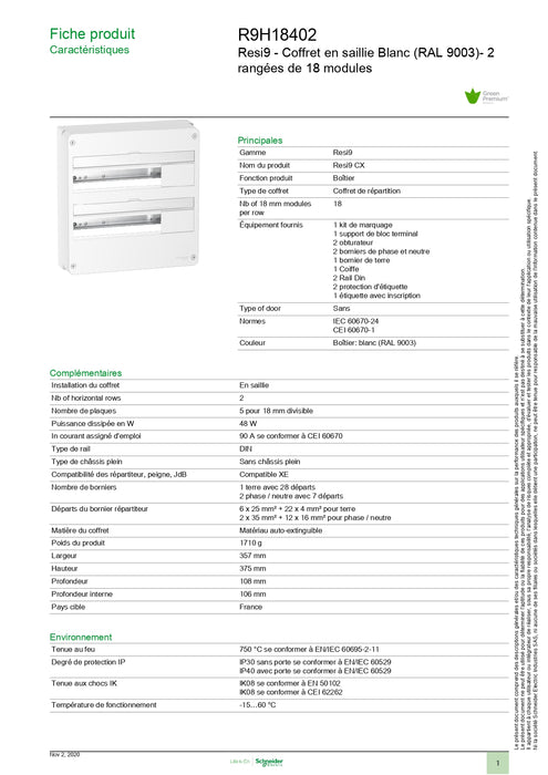 COFFRET ELECTRIQUE SCHNEIDER - 2 RANGEES DE 13 MODULES 3SCR9H13402