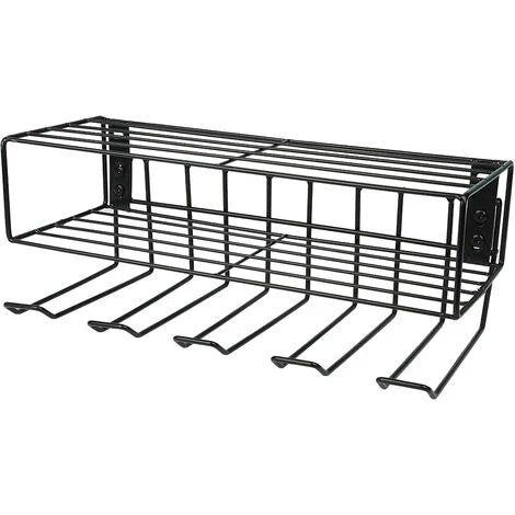 Hofuton Organisateur d'outils, Étagère à Outils Murale avec 3 Couches & 4 Fentes pour Perceuse Marteau Pince, Support de Rangement Solide en Métal pour Garage Atelier Entrepôt - Noir